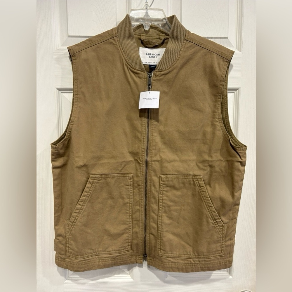 American Eagle AE Men’s Large Workwear Vest Tan Cotton Canvas Rancher Lined NWT